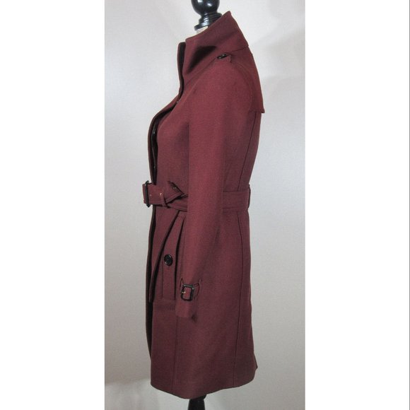 Burberry Technical Wool Cashmere Funnel Neck Coat, Burgundy, Size 0 US, 2 UK - Picture 5 of 11